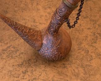 Vintage Spanish embossed leather wrapped glass decanter