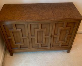 Immaculate dining room with antique, vintage MCM furniture.