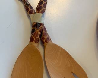 Hand carved wood giraffe salad tongs