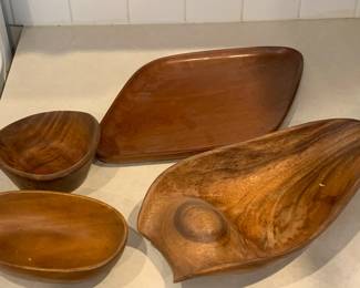 MCM Monkey Pod and Wood Serving Pieces