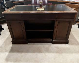LEATHER TOP EXECUTIVE DESK WITH BOOKCASE FRONT