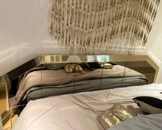 HOLLYWOOD REGENCY KING SIZE BED.                                CURTIS JERE “WAVE” WALL SCULPTURE