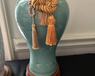 Vintage Korean Celadon Porcelain Flying Cranes signed