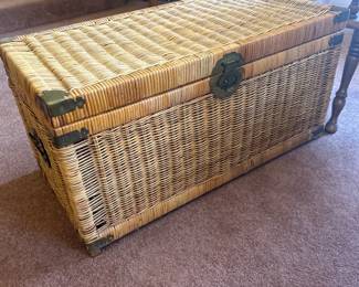 Vintage Chinoiserie handwoven wicker trunk/ chest