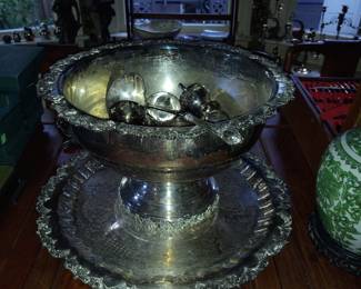 Huge Antique Punch Bowl set