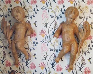 Twin antique Wooden Sculptures . We have two pairs!
