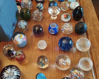 large Collection of glass paperweights-Murano, Tiffany-glass eye more