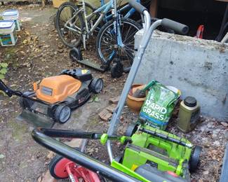 Manual and electric Lawn Mowers mountain Bikes