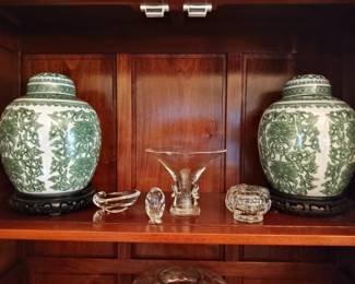 Chinese period Spice ginger jars --Steuben Glass vase1949, by George Thomson design-- more signed Steuben