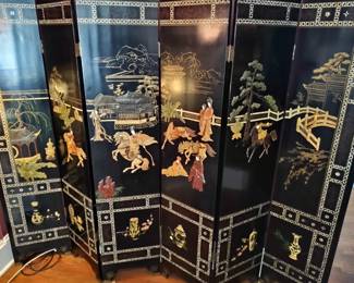 6-panel lacquer screen with gemstones-fabulous condition
