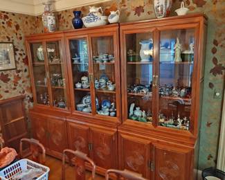 Amazing Dark Cherry Rosewood  Chinese  Longevity   China cabinets . Each of the 3  units have  two parts.