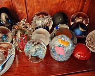 Vintage Glass paperweights including Murano., Tiffany ,Rebecca Stewart ,and James Kingwell  