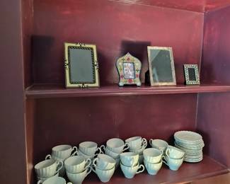 vintage picture frames--some of the Johnson Bros. china-classic white from UK-perfect for wedding brunch--huge set