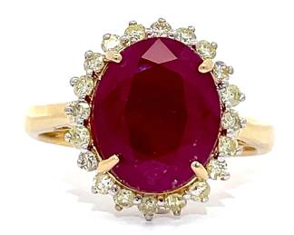 5+ Carat Ruby and Diamond Ring in 14k Yellow Gold