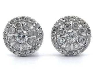1 Carat Diamond Round Cluster Stud Earrings in White Gold