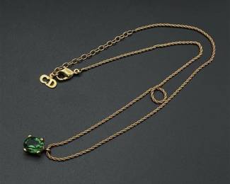 Christian Dior Authentic Designer Gold Green Stone 17" Necklace
