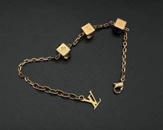Louis Vuitton Authentic Designer Gold Bracelet Crystal Gamble 7 1/2" Bracelet