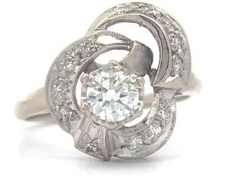 Rare Antique Estate Find! Art Nouveau Old Euro Cut Natural Diamond with Single Cut Accent Natural Diamonds in 14k White Gold