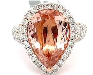 Elegant 4.80 Carat Morganite & Diamond Halo Pear Ring in 14k Rose Gold