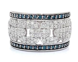 1 Carat Fancy Blue & White Diamond Chain Link Pave Ring