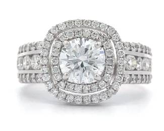Gorgeous, Brand New 2.22 Carat Diamond Double Halo Ring in 14k White Gold
