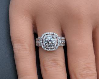 Gorgeous, Brand New 2.22 Carat Diamond Double Halo Ring in 14k White Gold