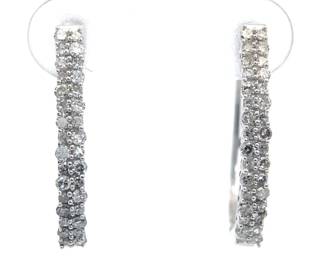 0.50 Carat Diamond Oblong Oval Hoop Earrings in White Gold