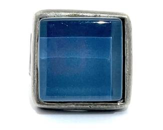 Statement Square Periwinkle Glass Chalcedony Artisan Designer Ring