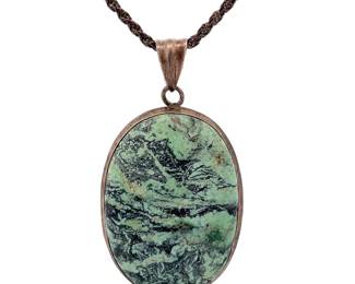 Natural Mint Green Forest Jasper Oval Pendant