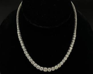 23.55 Carat Diamond Graduated Size Tennis Chain Necklace in 14k White Gold