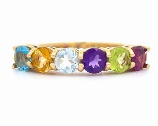 Multi-Color Semi-Precious Gemstone Ring in 14k Yellow Gold