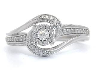 0.25 Carat Diamond Curved Bypass Swirl Ring in White Gold