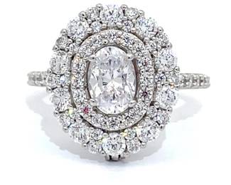 Cubic Zirconia Oval Halo Cluster Vintage Style Ring