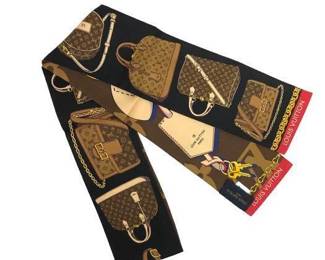Louis Vuitton Authentic Tribute Two Bandeau Scarf Silk Black Brown