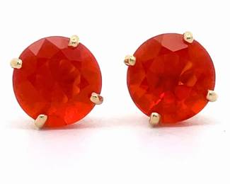 Round Mandarin Garnet Solitaire Stud Earrings in 14k Yellow Gold