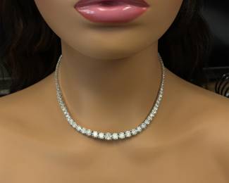 23.55 Carat Diamond Graduated Size Tennis Chain Necklace in 14k White Gold