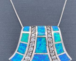 Tiled Opal Inlay & White Stone Scrolling Slide Pendant