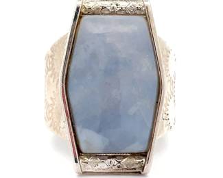 Elongated Hexagon Larimar Textured Sunshine Artisan Hammered Ring