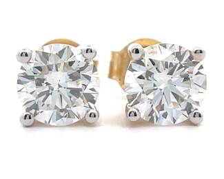 2 Carat Diamond Round Brilliant Cut Solitaire Stud Earrings in 14k Yellow Gold