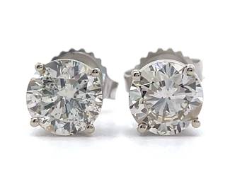 2.21 Carat Diamond Round Brilliant Cut Solitaire Stud Earrings in 14k White Gold