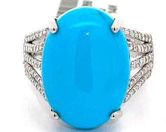 Turquoise and Diamond Ring in Platinum