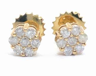 0.25 Carat Diamond Flower Cluster Stud Earrings in 14k Yellow Gold