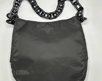 Prada Plastic Chain Tessuto Nylon Handbag, Black - Authentic