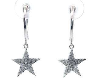 0.25 Carat Diamond Lucky Star Dangle Charm Small Hoop Earrings in White Gold