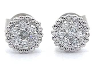 0.25 Carat Diamond Round Cluster Beaded Halo Stud Earrings