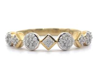 0.15 Carat Diamond Halo Cluster Geometric Stack Ring in Yellow Gold
