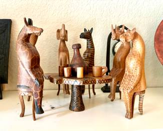 South African carved wood animal set