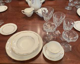 95pc Royal Worcester "Gold Chantilly" and 41pc Set of Baccarat "Compiegne" Stems