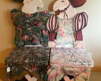 Custom Hand Painted Rabbit Bench