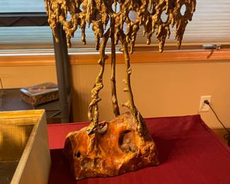 Brutalist Metal and Stone Menorah 